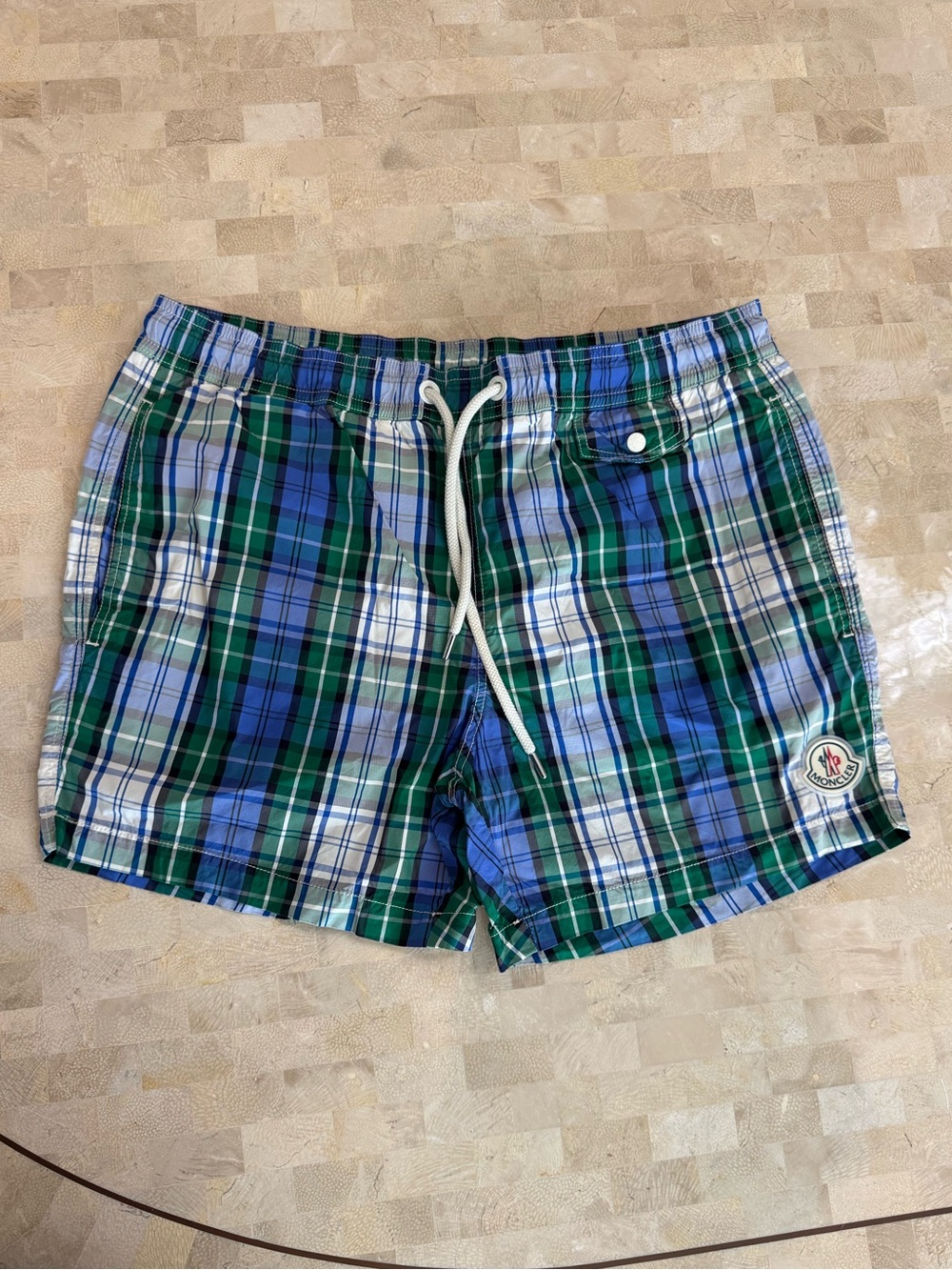 Moncler Blue & Green Plaid Swim Trunks